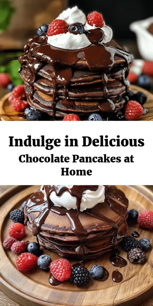Indulge in the ultimate breakfast treat with these amazing chocolate pancakes! Fluffy, rich, and bursting with chocolate flavor, they're perfect for a weekend brunch or a special morning. Made with simple ingredients like cocoa powder and chocolate chips, they're easy to whip up in just 20 minutes. Serve them warm with a dollop of whipped cream and fresh berries for an irresistible touch. Your family will love this delicious twist on classic pancakes!