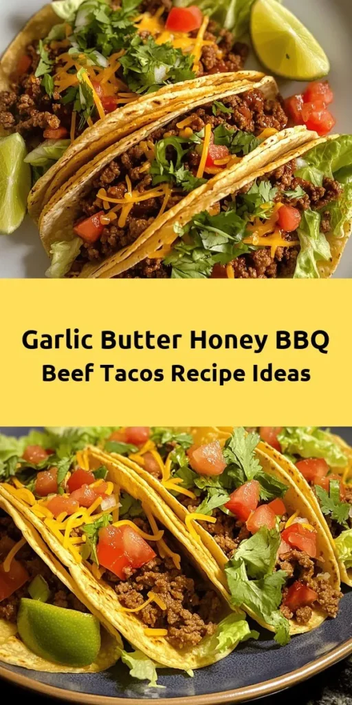 Get ready to elevate taco night with these Garlic Butter Honey BBQ Beef Tacos! This scrumptious recipe combines savory beef with rich garlic butter, sweet honey, and tangy BBQ sauce for a flavor explosion. Prepare it in just 30 minutes and enjoy each bite loaded with fresh lettuce, juicy tomatoes, and creamy cheddar cheese. Perfect for a quick weeknight dinner or a fun gathering, these tacos are sure to impress! Don't forget to squeeze some lime for that extra zing!