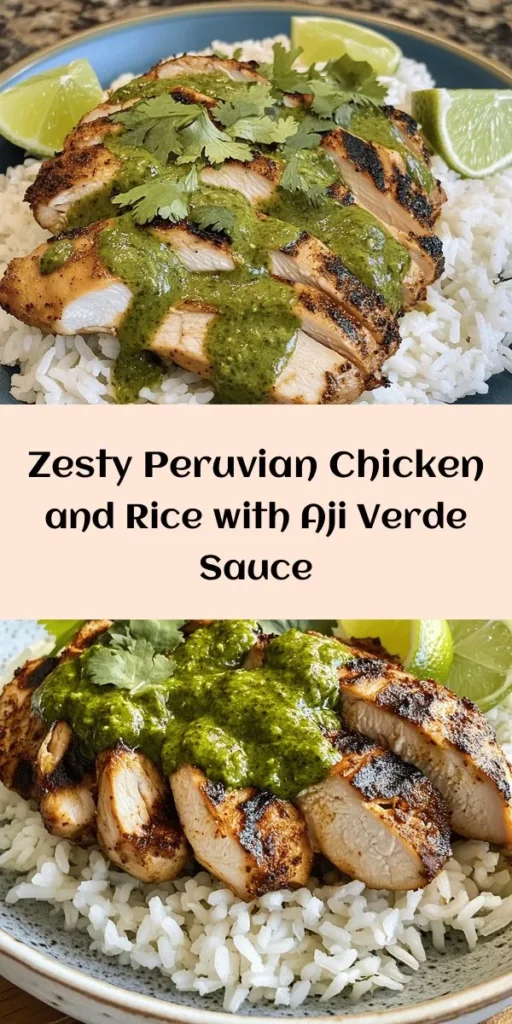 Experience the vibrant flavors of Peru with this delicious Aji Verde Chicken & Rice Delight! This recipe features marinated grilled chicken thighs served on a bed of fluffy rice, topped with a creamy and tangy Aji Verde sauce made from fresh cilantro, jalapeños, and Greek yogurt. Perfect for a family dinner or a special gathering, this dish is simple to prepare and sure to impress. Enjoy a taste of South America right at home!