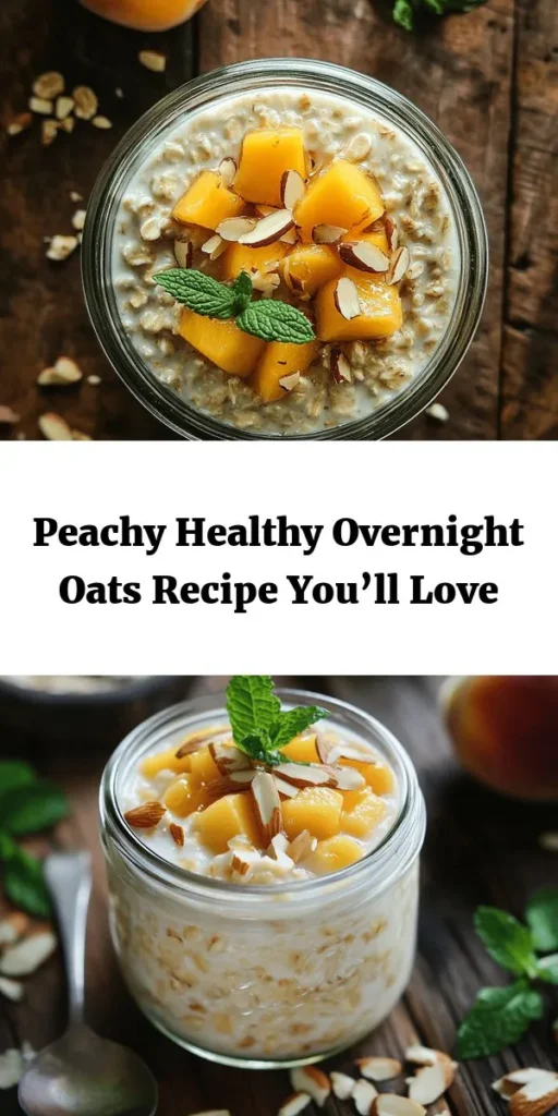 Start your day with these irresistible Healthy Overnight Oats featuring juicy peaches! In just 10 minutes of prep, combine rolled oats, chia seeds, almond milk, and honey for a nutritious breakfast. Add fresh diced peaches, and let the mixture sit overnight for a delightful treat in the morning. Top with extra peaches, sliced almonds, or walnuts, and enjoy a refreshing start to your day. Perfect for busy mornings and packed with flavor!