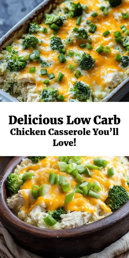 Get ready to enjoy a delicious and easy low-carb chicken casserole that the whole family will love! Made with tender shredded chicken, fresh broccoli, and creamy cheese, this dish is packed with flavor and nutrients. With just a few simple ingredients like cauliflower rice and a zesty cream sauce, you'll have a hearty meal on the table in no time. Perfect for meal prep or a cozy dinner night, don’t forget to top it with green onions for extra flavor!