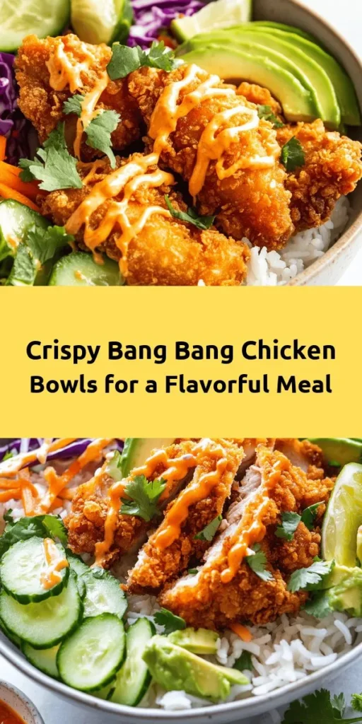 Elevate your weeknight dinner with these irresistible Bang Bang Chicken Bowls! Juicy, crispy chicken thighs coated in panko breadcrumbs are fried to golden perfection and paired with a zesty homemade Bang Bang sauce. Serve over a bed of jasmine rice or quinoa, topped with fresh veggies like shredded cabbage, cucumbers, and avocado. This dish is not only satisfying but also customizable to your spice level! Perfect for a fun and tasty meal.