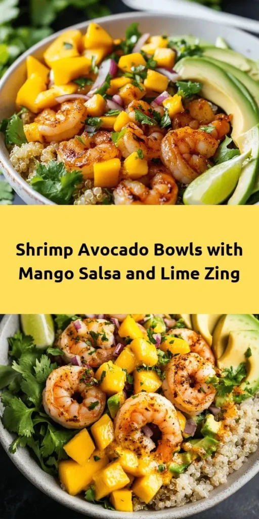Enjoy a burst of flavor with these Shrimp & Avocado Delight Bowls topped with refreshing Mango Salsa and a zesty Lime-Chili Sauce! This delightful recipe features seasoned shrimp, creamy avocado, and vibrant ingredients like mango and cilantro, all served over a bed of quinoa or brown rice. Perfect for a healthy lunch or dinner, these bowls are easy to make and full of fresh, delicious flavors. Get ready to impress your taste buds!
