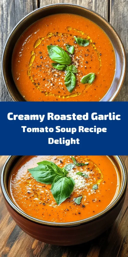 Warm up with this creamy roasted garlic tomato soup, a delightful blend of flavors that is perfect for any season! Start by roasting garlic for a rich, sweet flavor, then sauté onions before combining with fire-roasted tomatoes and vegetable broth. After simmering, blend until smooth, stir in cream or coconut milk, and enjoy. Garnish with fresh basil and optional Parmesan for a cozy, comforting bowl of goodness. Ideal for sharing or meal prep!