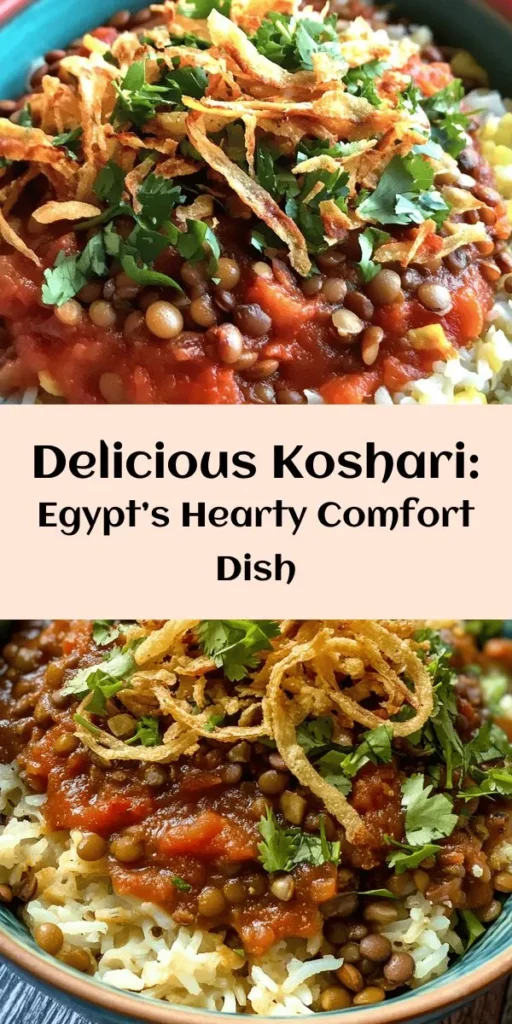 Discover the comforting taste of Koshari, Egypt's beloved dish! This hearty bowl combines lentils, rice, and small pasta, all drenched in a rich tomato sauce infused with cumin and coriander. Topped with crispy onions and fresh cilantro, it's perfect for a cozy dinner or a delightful gathering. Easy to make and packed with flavor, serve it with a side of sriracha for those who like a bit of heat. Enjoy a taste of Egypt at home!