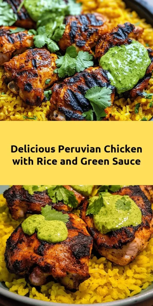 Discover the vibrant flavors of Peru with this delicious Pollo a la Brasa con Arroz y Salsa Verde! Dive into tender, marinated chicken thighs, perfectly grilled or baked to crispy perfection. Pair it with fluffy turmeric rice and a zesty green sauce made with fresh cilantro and jalapeño for a delicious kick. This easy recipe is perfect for weeknight dinners or impressing guests. Get ready for a culinary adventure that brings bold tastes right to your table.