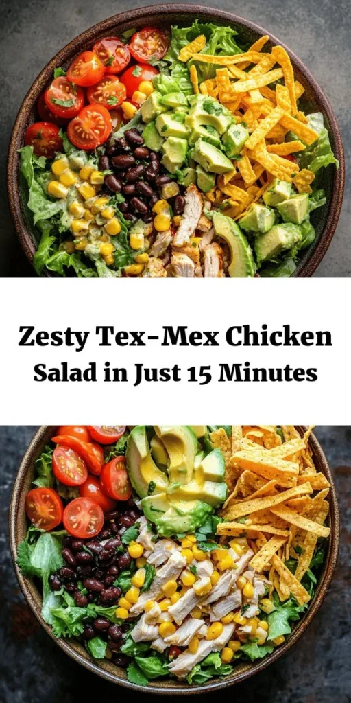 Savor the flavors of this Tex-Mex Chopped Chicken Salad that’s not only quick to make but also packed with delicious ingredients! This vibrant salad features tender chicken, crunchy romaine, sweet cherry tomatoes, and creamy avocado, all tossed in a zesty lime dressing. Topped with cheddar cheese and tortilla strips for extra crunch, it’s a perfect meal for lunch or dinner. Ready in just 15 minutes, this healthy dish will quickly become a favorite!