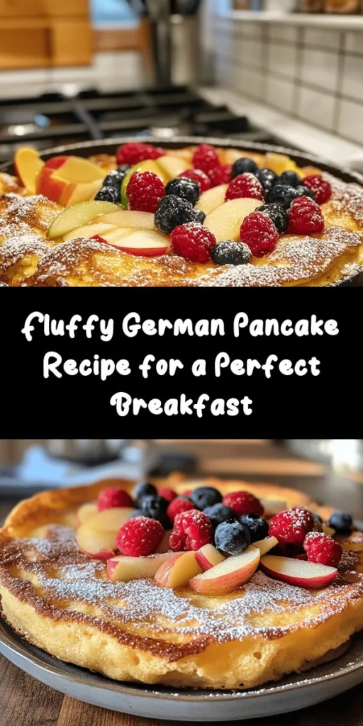Indulge in this Fluffy Baked German Pancake Delight that's perfect for breakfast or brunch! With just a few simple ingredients like flour, eggs, and milk, you'll create a scrumptious pancake that puffs up beautifully in the oven. Topped with fresh berries or sliced apples and a dusting of powdered sugar, it's a visual treat and a delicious start to your day. Drizzle with maple syrup for the ultimate flavor experience. Easy to make and oh-so-satisfying!