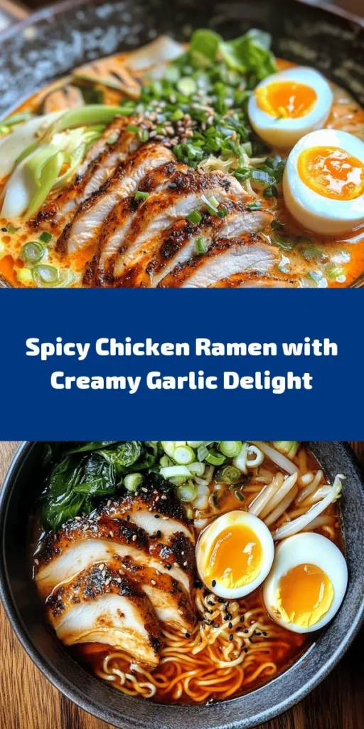 Spice up your dinner with this Fiery Chicken Ramen featuring a creamy garlic sauce! This delicious recipe comes together in an hour and is perfect for a cozy night in. Marinated chicken thighs bring a kick, while tender ramen noodles swim in a flavorful broth with bok choy and shiitake mushrooms. Don’t forget the soft-boiled eggs and a drizzle of creamy garlic sauce for that perfect finishing touch. Enjoy a taste of comfort and warmth with every bowl!