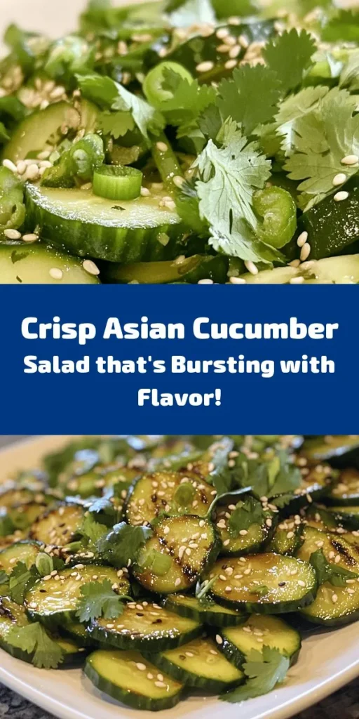 Refresh your meals with this Crisp & Zesty Asian Cucumber Salad! Perfect for a light side dish or a crunchy snack, this salad features thinly sliced cucumbers tossed in a flavor-packed dressing of rice vinegar, soy sauce, and sesame oil. With garlic, ginger, and a sprinkle of toasted sesame seeds, every bite is a burst of flavor. Let it marinate for a bit to enhance the taste, and enjoy a delightful dish that’s quick and easy to make!
