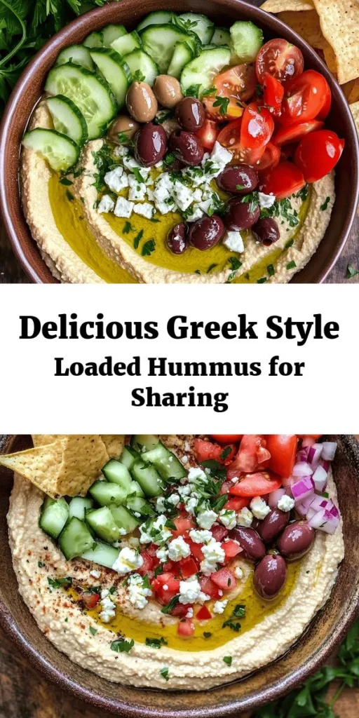 Elevate your snack game with this delicious Greek Style Loaded Hummus! Made with creamy chickpeas, tahini, fresh lemon juice, and a blend of spices, this hummus is bursting with flavor. Topped with refreshing cucumber, juicy tomatoes, Kalamata olives, and crumbled feta, it's perfect for dipping with pita chips or fresh veggies. Ready in just 15 minutes, it's a quick and healthy appetizer or party pleaser that everyone will love!