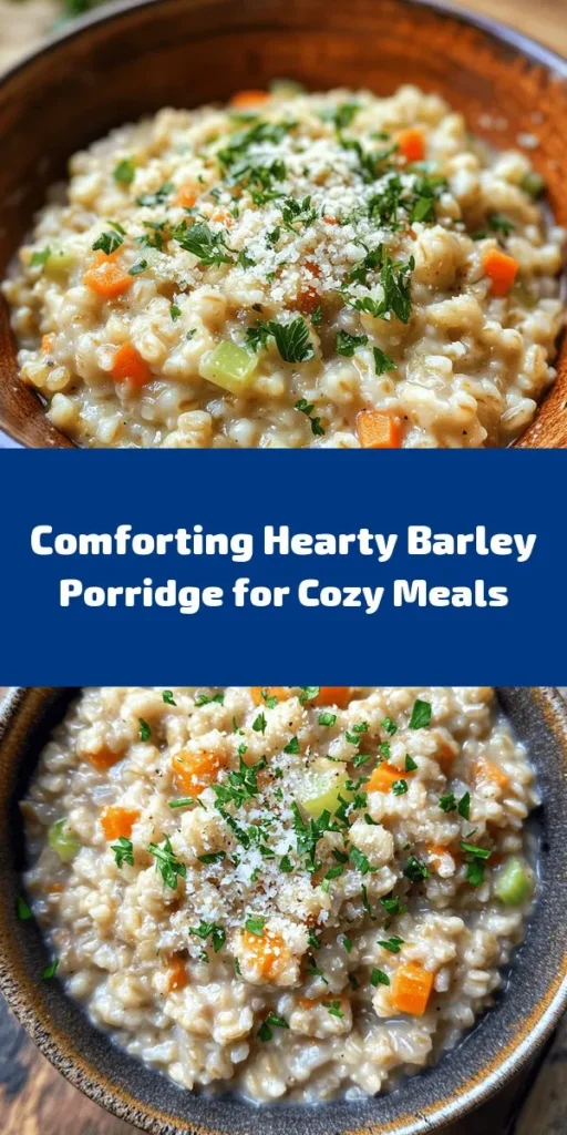 Warm your soul with this hearty barley porridge, a nutritious and comforting dish perfect for any meal! Made with savory vegetables like onion, carrot, and celery, this porridge is bursting with flavor. Cooked with pearl barley and your choice of broth, it creates a creamy texture that’s simply irresistible. Top it off with optional Parmesan cheese and fresh herbs for a delightful finishing touch. Wholesome and delicious, it’s perfect for sharing or meal prep!