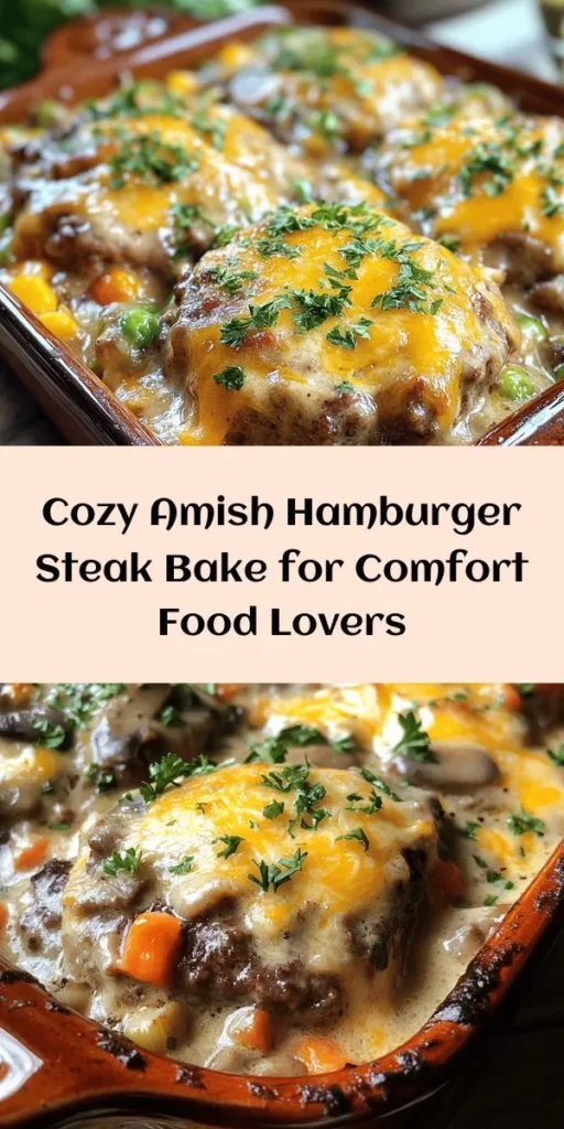 Treat your family to a comforting Amish Hamburger Steak Bake! This one-dish wonder combines juicy beef patties, savory cream of mushroom sauce, and colorful mixed vegetables, all topped with melted cheddar cheese. Perfect for weeknight dinners, it’s easy to prepare and packed with flavor. Serve it alongside mashed potatoes or rice for a hearty meal everyone will love. Try this recipe for a delicious and satisfying dinner that will warm your heart!