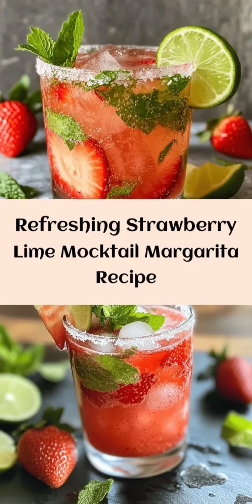 Looking for a refreshing drink that’s perfect for any occasion? Try this Strawberry Lime Mocktail Margarita! With fresh strawberries, zesty lime juice, and a hint of sweetness from agave syrup, this vibrant drink is a delightful treat. Simply blend, mix, and serve over ice for a delicious mocktail that everyone will love. Don't forget to garnish with lime wedges and strawberry slices for that perfect finishing touch! Perfect for summer gatherings or a cozy night in. Cheers!