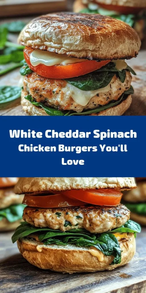 Elevate your burger night with these delightful White Cheddar & Spinach Chicken Burgers! Juicy ground chicken combines with fresh spinach and creamy white cheddar for a deliciously nutritious twist. Easy to make in just 30 minutes, these flavorful patties are perfect for grilling. Serve them on toasted buns with fresh spinach and tomato, plus your favorite condiments. Pair with sweet potato fries or a refreshing salad for a complete meal!