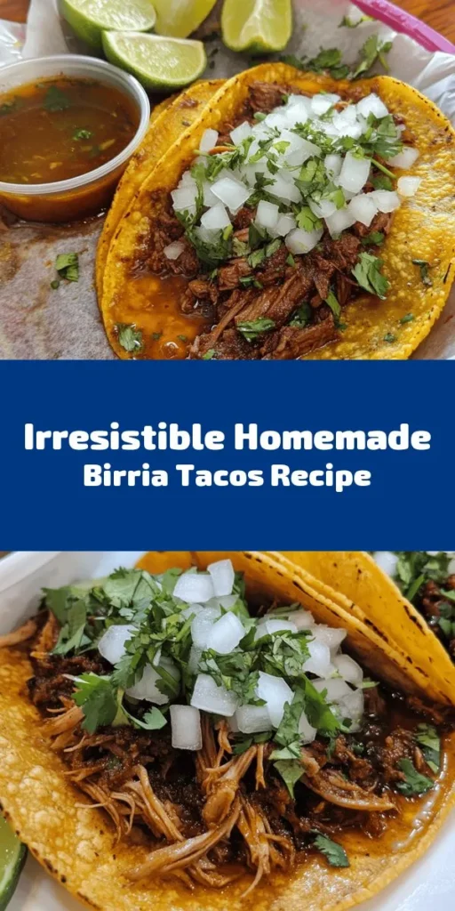 Indulge in these mouthwatering birria tacos, packed with flavor and perfect for any occasion! Start by marinating tender chuck roast in a rich blend of toasted chiles, spices, and apple cider vinegar. After slow-cooking the meat to perfection, shred it and fill warm corn tortillas. Top with fresh onions and cilantro, and serve with lime wedges and a savory broth for dipping. These tacos are sure to impress your family and friends!