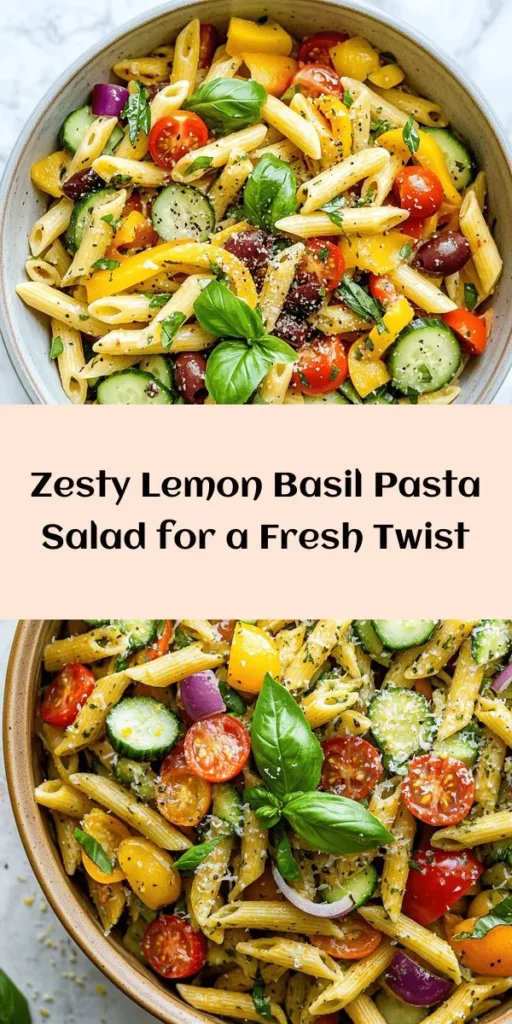 Looking for a refreshing side dish? Try this Zesty Lemon Basil Pasta Salad! Perfect for summer gatherings, it combines whole grain pasta with vibrant veggies like cherry tomatoes, cucumber, and bell pepper, all tossed with a tangy lemon dressing. It’s easy to make and packed with flavor. Simply chill for a while to let the ingredients meld, and enjoy this light, healthy dish at your next barbecue or picnic! A delightful and nutritious option everyone will love! 🍋🌿