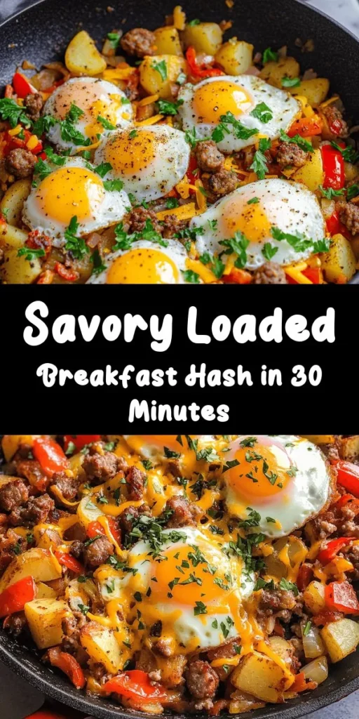 Start your day off right with this easy loaded breakfast hash! Packed with diced russet potatoes, colorful bell peppers, and savory breakfast sausage, this dish is a delicious way to fuel your morning. Topped with perfectly cooked eggs and melted cheddar cheese, it’s hearty, flavorful, and oh-so-satisfying. Perfect for a weekend brunch or a quick weekday breakfast, this recipe is sure to become a favorite. Don't forget the fresh parsley for a pop of color!