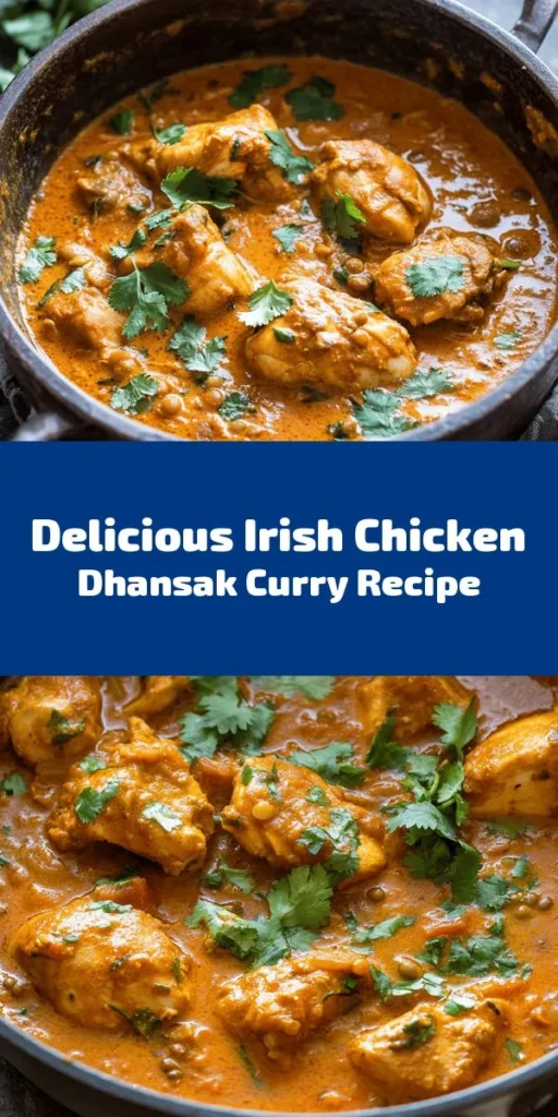 Discover the delight of Hearty Irish Chicken Dhansak Curry! This comforting dish combines tender chicken thighs with vibrant spices, red lentils, and a touch of coconut milk for creaminess. With a blend of flavors from garlic, ginger, and tamarind, it's a perfect balance of spicy and sweet. Ready in just about an hour, this recipe serves four and is ideal for cozy dinners or impressing guests. Garnish with fresh cilantro and a squeeze of lime for a burst of freshness—your taste buds will thank you!