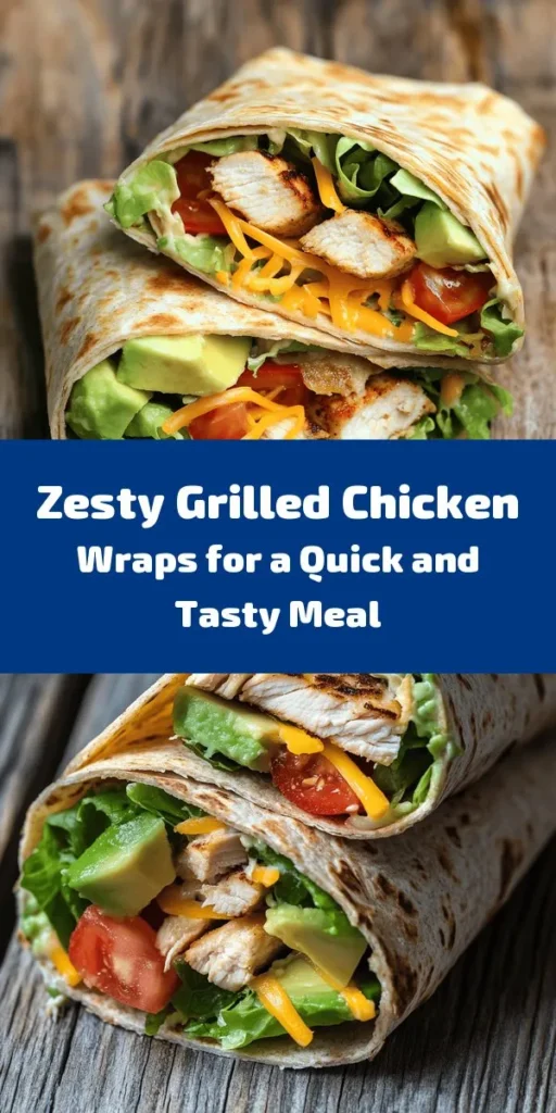 Make mealtime exciting with these zesty grilled chicken wraps! Juicy grilled chicken, fresh veggies, and creamy avocado are wrapped in whole wheat tortillas for a deliciously satisfying dish. Ready in just 30 minutes, these wraps are perfect for lunch or a quick dinner. Simply grill the chicken, layer on your favorite ingredients, and enjoy a healthy meal that's packed with flavor. Don’t forget to customize with your favorite sauce for extra zest!