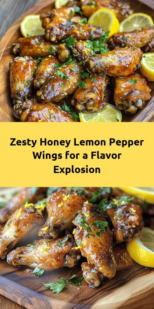 Elevate your game day snacks with these Zesty Honey Lemon Pepper Wings! Bursting with flavor from fresh lemon juice, zesty lemon zest, and a kick of black pepper, these wings are sure to impress. Marinate for maximum taste, bake until crispy, and finish with a drizzle of warm honey for that perfect sweet and savory combo. Quick to prep and guaranteed to be a hit, serve them up with a side of fresh parsley or lemon slices for a pop of color.