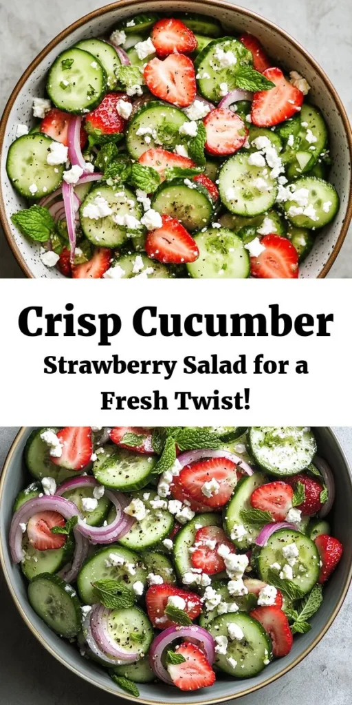 Elevate your summer dining with this delightful Cucumber Strawberry Salad! Packed with fresh ingredients like juicy strawberries, crunchy cucumbers, and zesty red onion, it’s a perfect blend of sweet and savory. Tossed in a light dressing of olive oil, balsamic vinegar, and honey, finished with creamy feta and mint, this salad promises refreshing flavors. Ready in just 15 minutes, it’s an easy side that’s sure to impress! Enjoy it as a light lunch or a vibrant side dish at your next gathering.