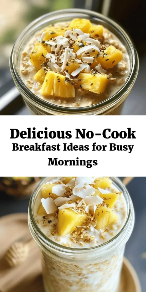 Kickstart your day with these 18 no-cook breakfast recipes that are simple, flavorful, and perfect for busy mornings! From Tropical Overnight Oats to a Savory Tomato & Cheese Stack, you'll find a variety of options to suit every taste. With minimal prep time and delicious ingredients like avocado, yogurt, and fruits, these recipes will save you time while keeping breakfast exciting. Check them out for a delightful morning boost!